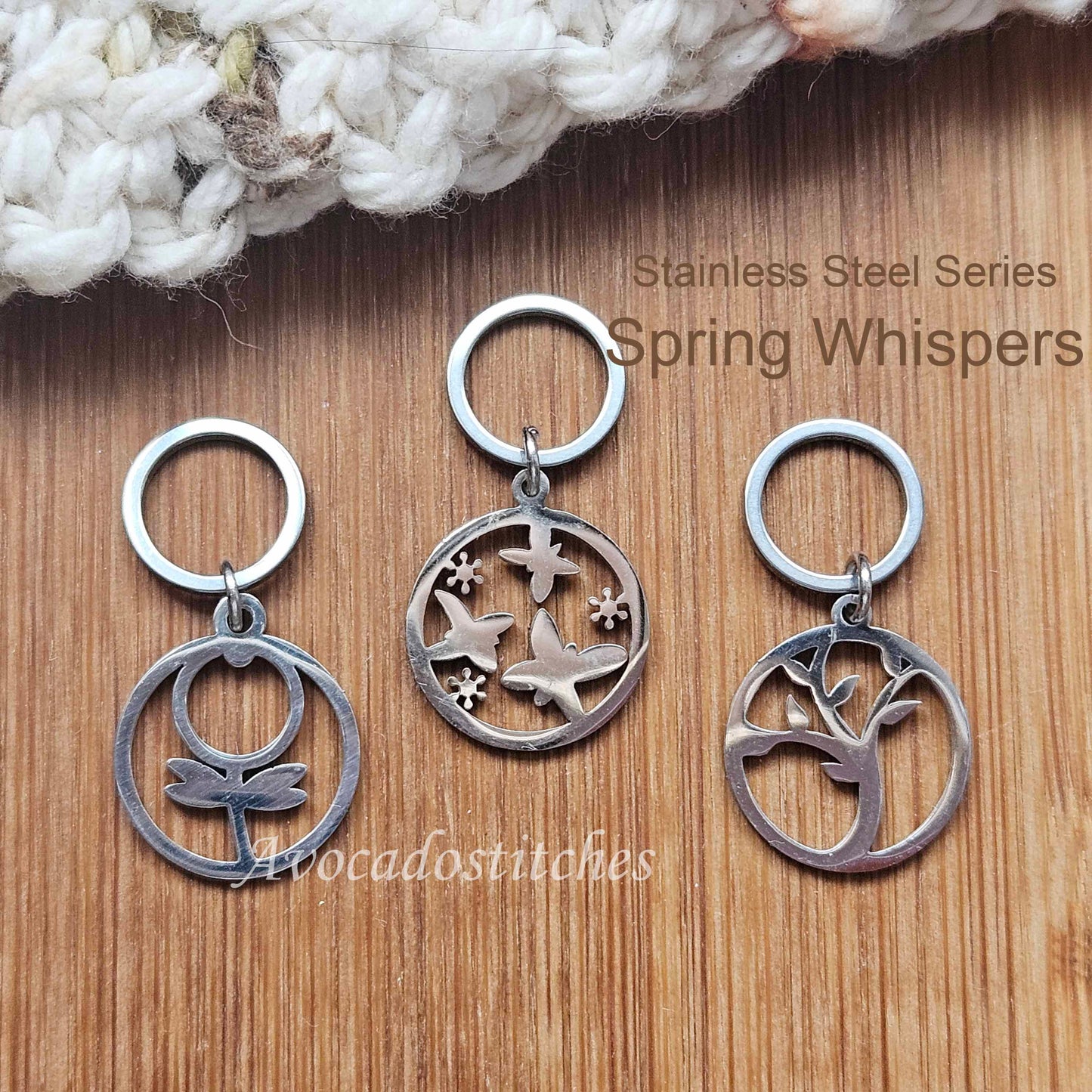 SPRING WHISPERS (3 pieces) - Stainless Steel Series / Knitting Crochet Stitch Markers / Notions