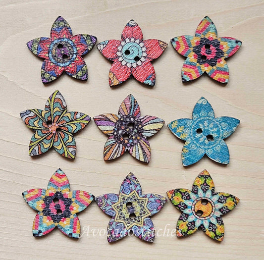 STAR / 20-25mm / 8 buttons / Wooden Buttons / Sewing Buttons