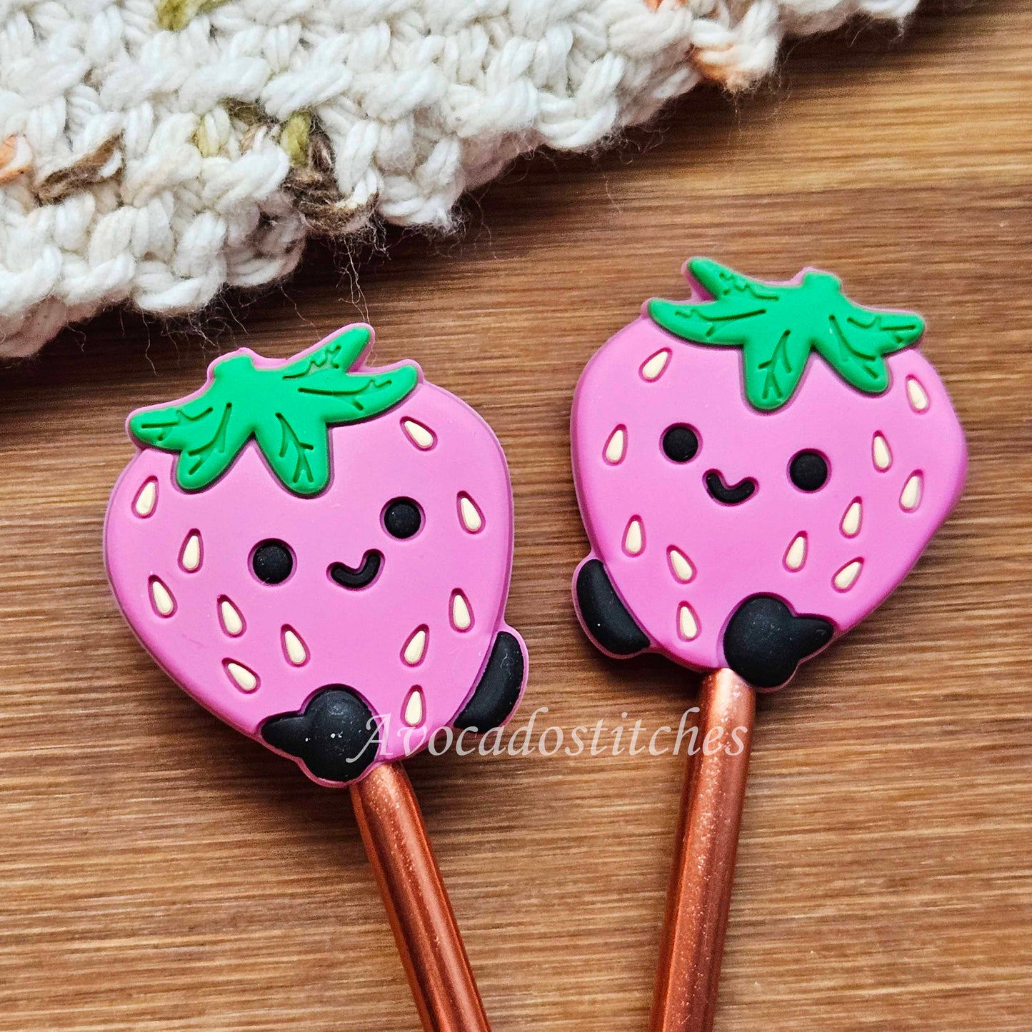 STRAWBERRY STITCH STOPPERS / 2 pieces / Knitting Needle Stoppers / Point Protection / Notions