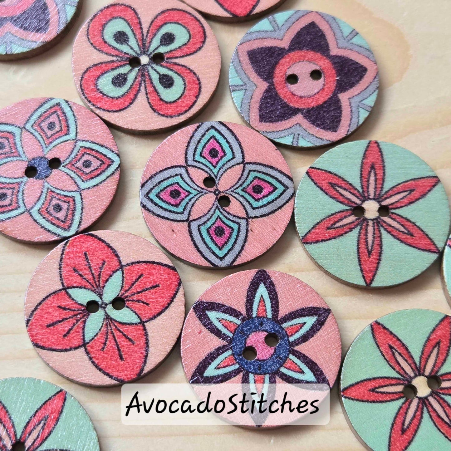 SUNSET MANDALA / 25mm / 8 buttons / Wooden Buttons / Sewing Buttons