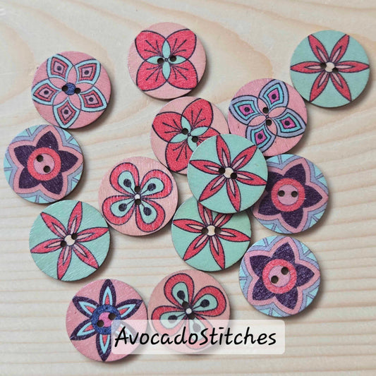 SUNSET MANDALA / 25mm / 8 buttons / Wooden Buttons / Sewing Buttons