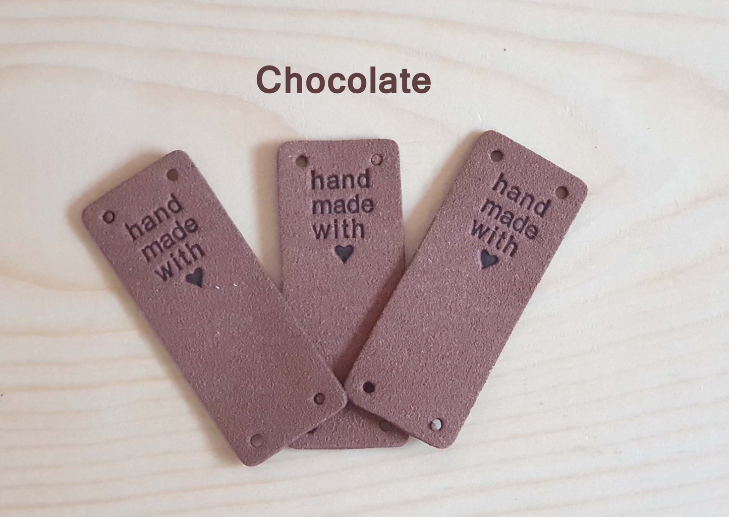 HANDMADE WITH LOVE LABELS / Set of 5 / Round Faux Suede Labels / Handmade Tags / Garment Labels