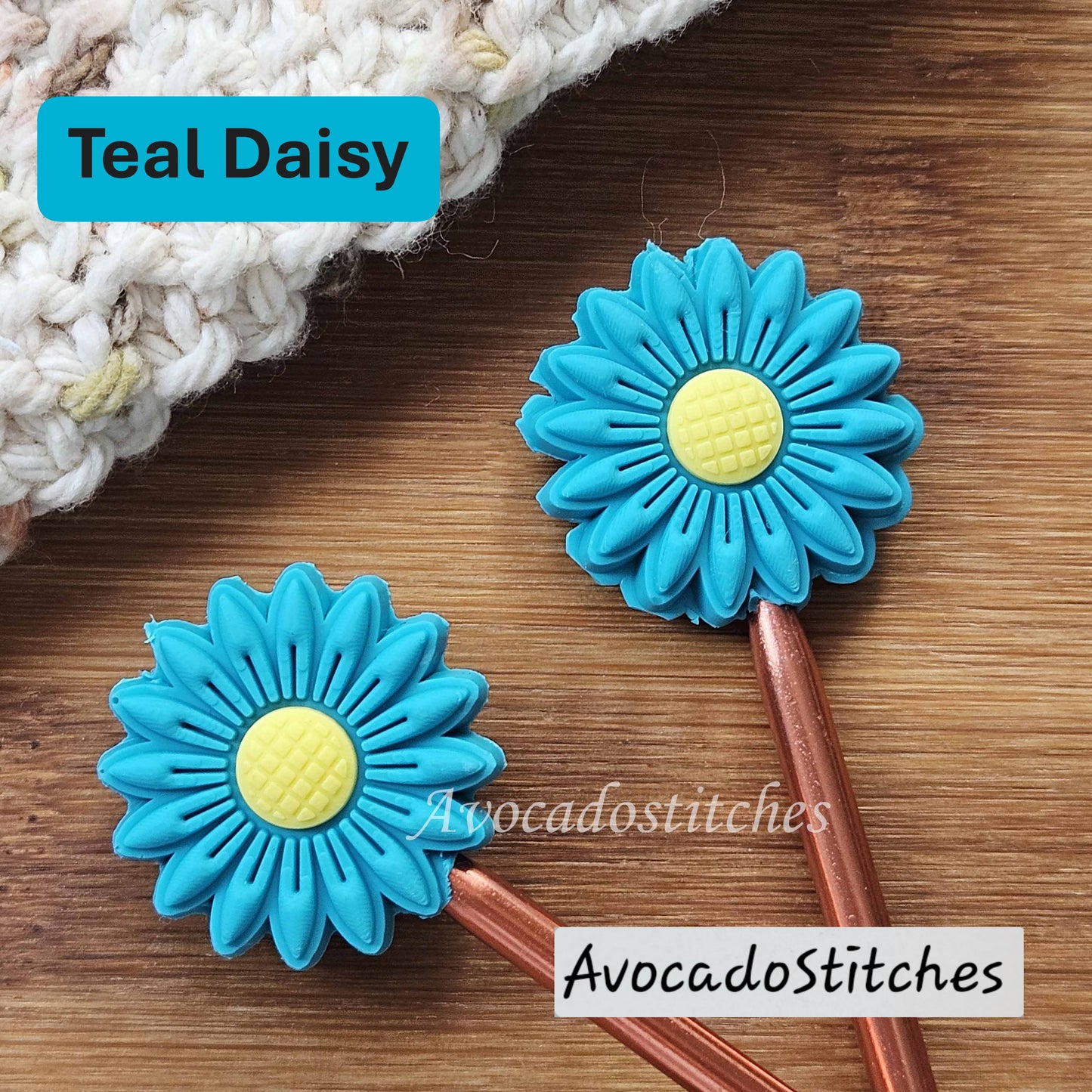 DAISY STITCH STOPPERS / Knitting Needle Toppers / Set of 2 / Notions