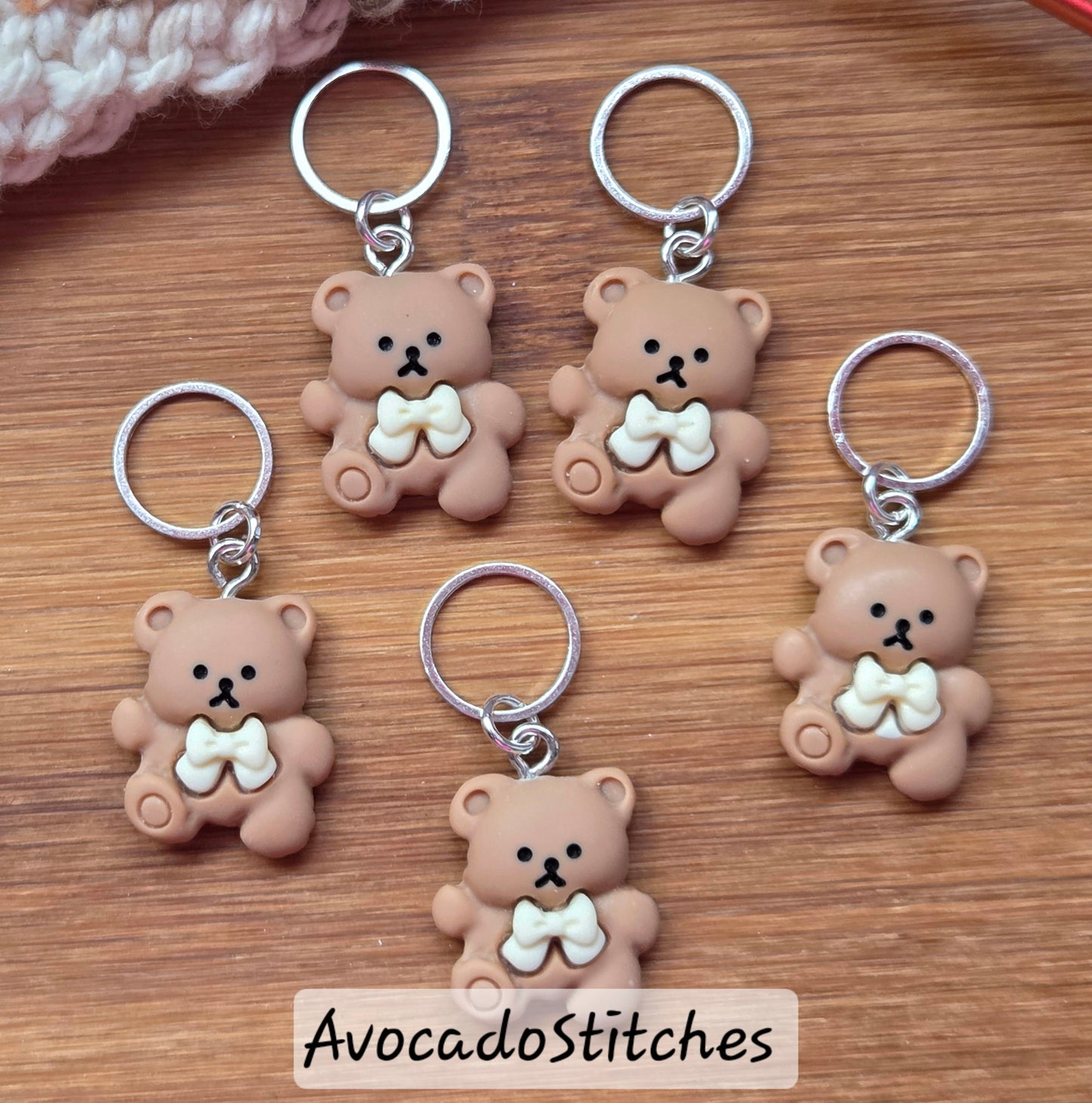 TEDDY BEAR (BROWN) - 5 Pieces / Knitting Crochet Stitch Markers / Notions