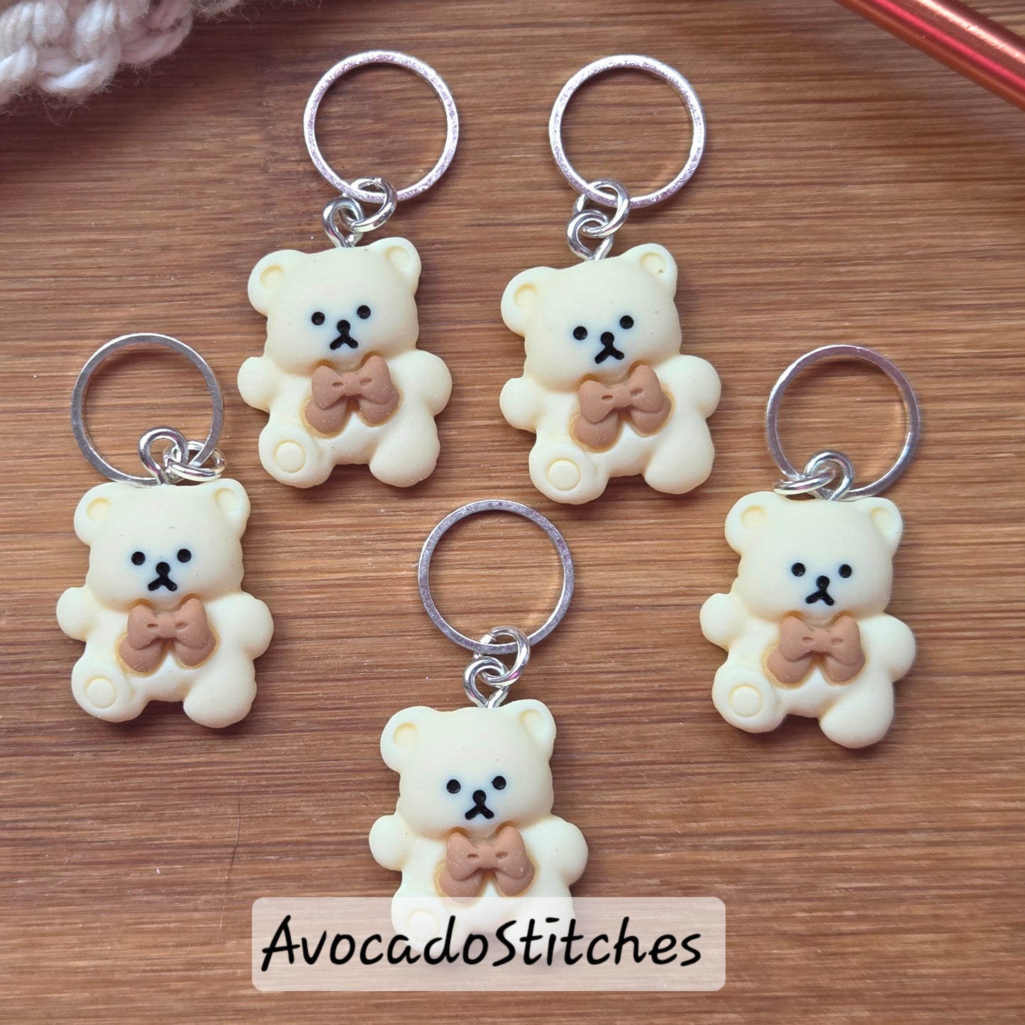 TEDDY BEAR (CREAM) - 5 Pieces / Knitting Crochet Stitch Markers / Notions