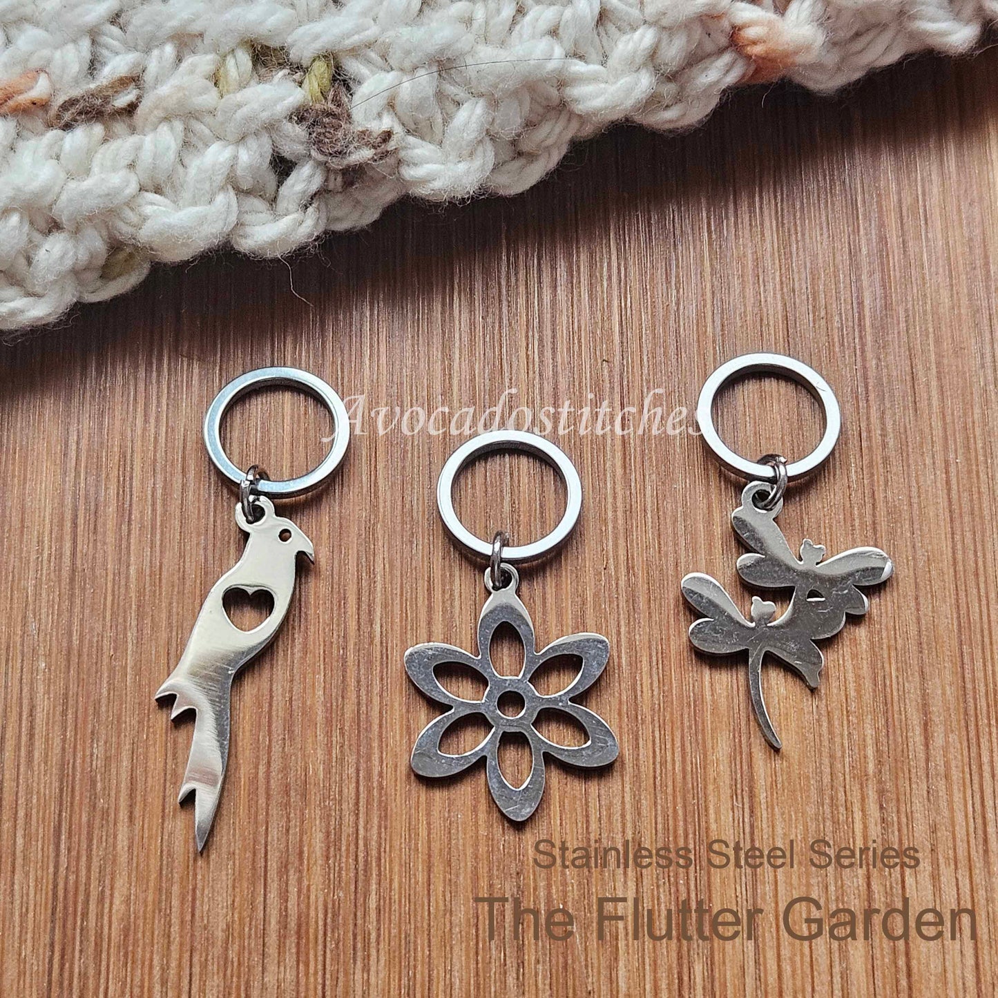 THE FLUTTER GARDEN (3 pieces) - Stainless Steel Series / Knitting Crochet Stitch Markers / Notions