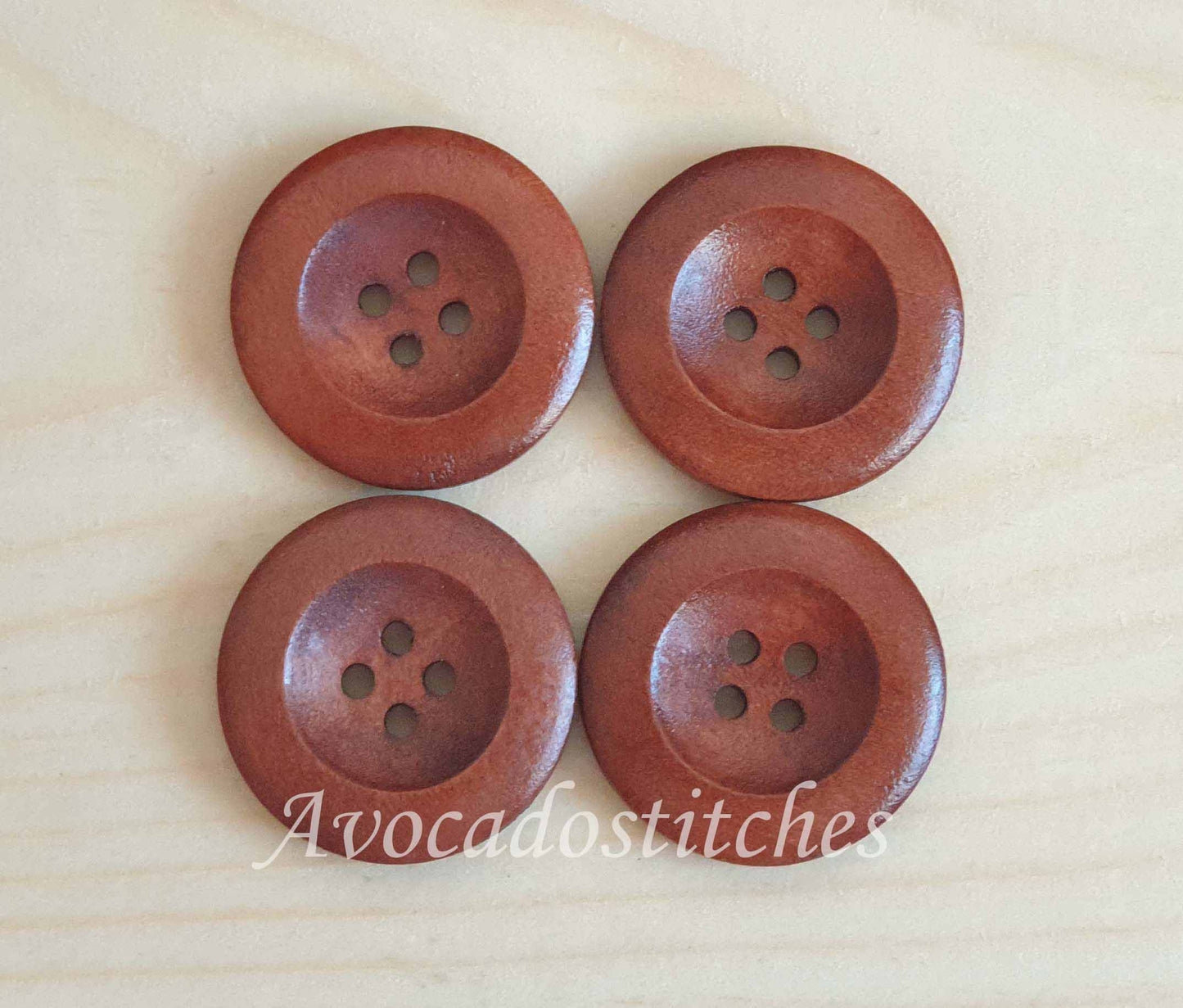 THICK EDGE 4-HOLE Maroon Brown / 25mm - 6 buttons / Wooden Buttons / Reddish Brown Buttons / Sewing Buttons