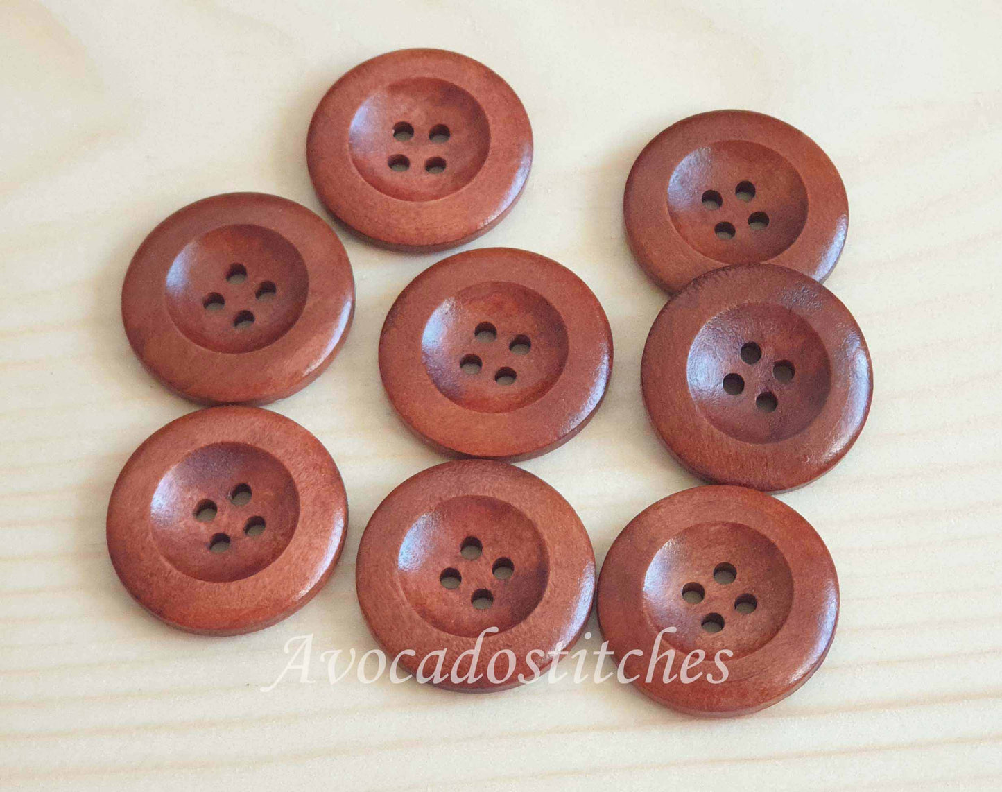 THICK EDGE 4-HOLE Maroon Brown / 25mm - 6 buttons / Wooden Buttons / Reddish Brown Buttons / Sewing Buttons