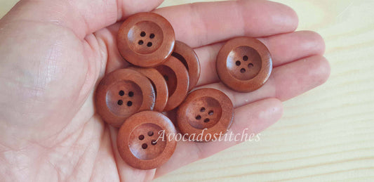 THICK EDGE 4-HOLE Maroon Brown / 25mm - 6 buttons / Wooden Buttons / Reddish Brown Buttons / Sewing Buttons