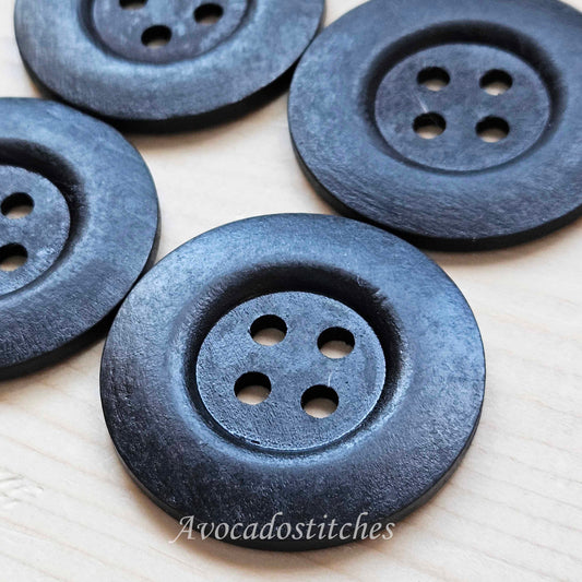 THICK EDGE 4-HOLE Dark Brown / 50mm / Set of 2 buttons / Wooden Buttons / Sewing Buttons