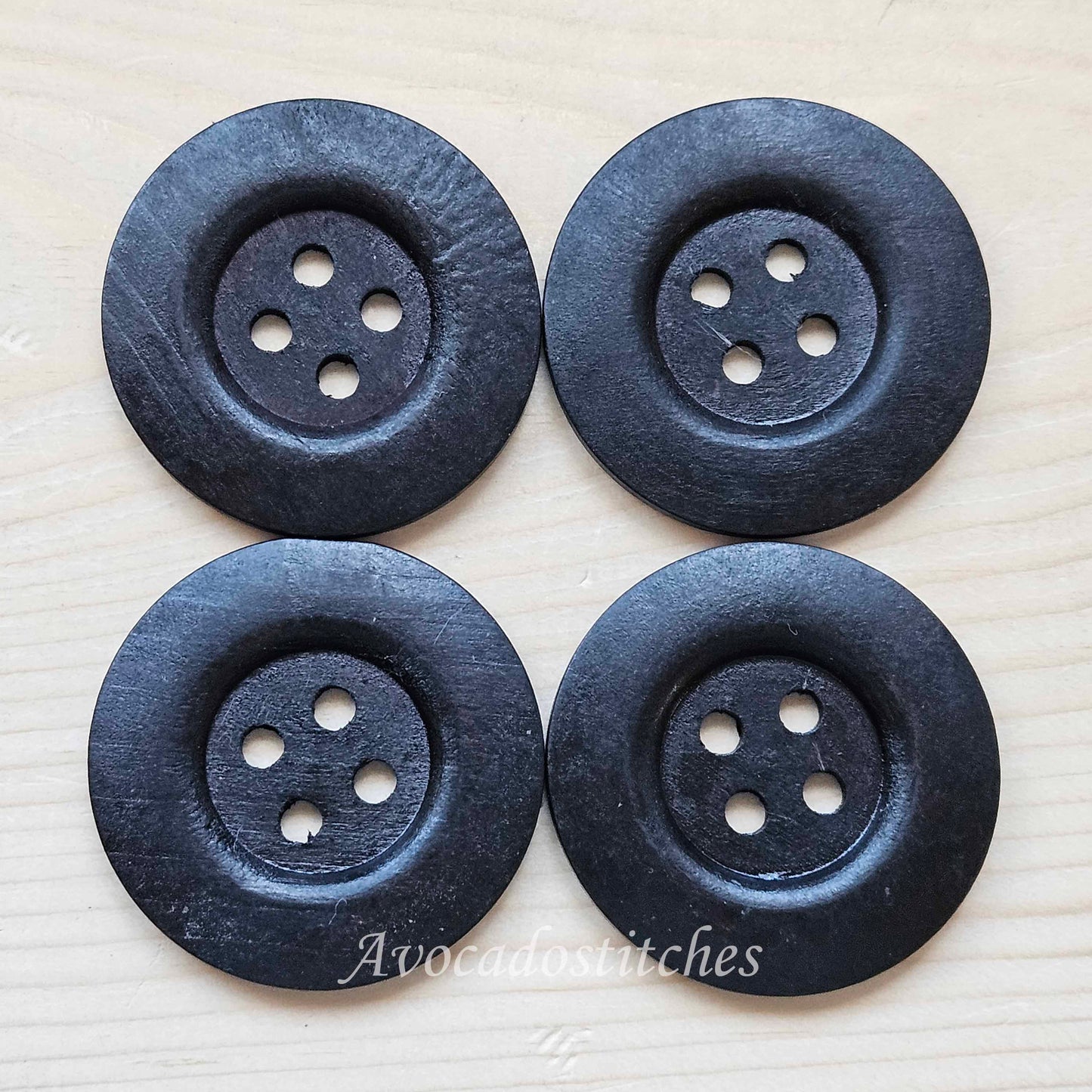 THICK EDGE 4-HOLE Dark Brown / 50mm / Set of 2 buttons / Wooden Buttons / Sewing Buttons