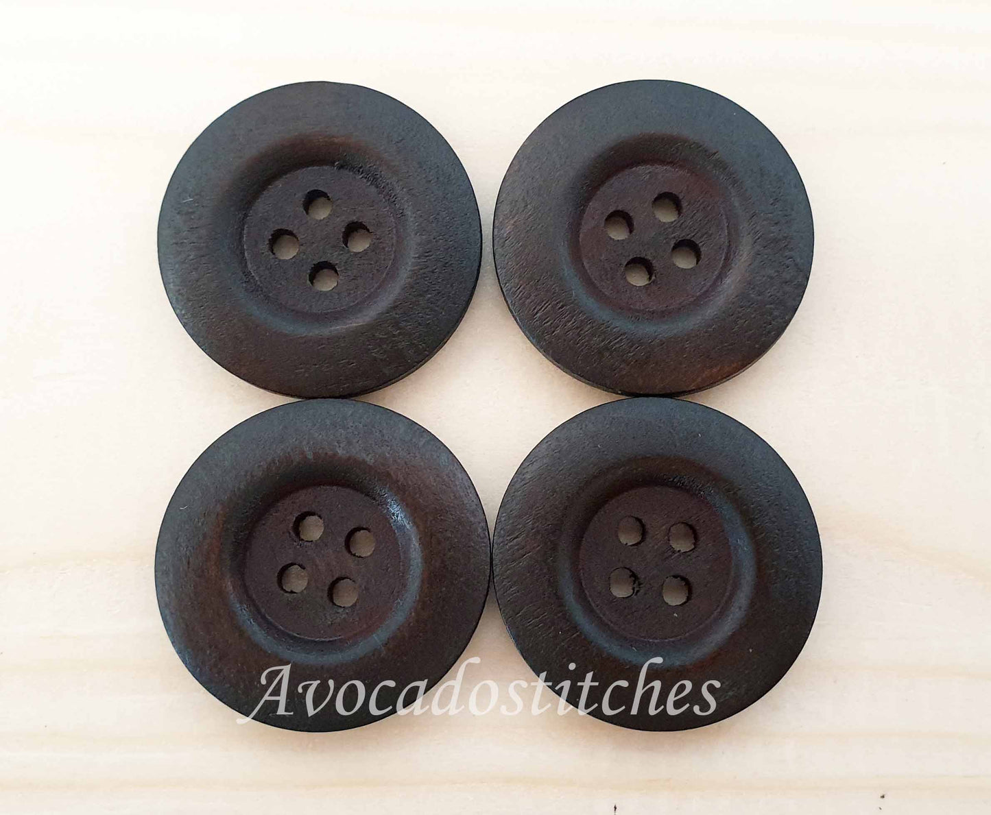 THICK EDGE 4-HOLE DARK BROWN / 25mm - 6 buttons / Wooden Buttons / Sewing Buttons