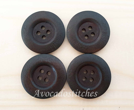 THICK EDGE / Dark Brown 4-Hole Wooden Buttons / 25mm (Set of 3)