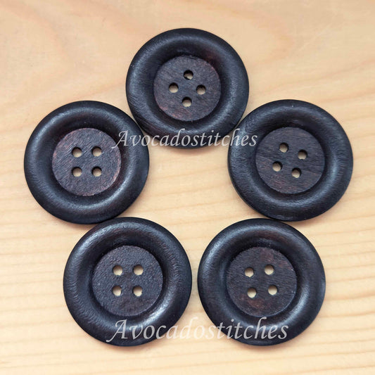 THICK EDGE 4-HOLE Dark Brown / 35mm - 6 buttons / Wooden Buttons / Sewing Buttons