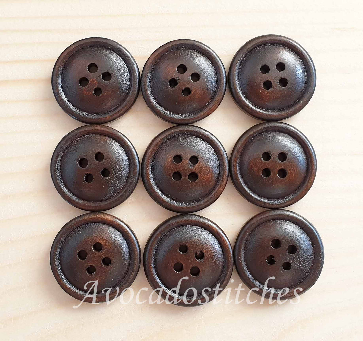 THIN EDGE BREAD Dark Brown / 20mm 25mm / Set of 4 buttons / Wooden Buttons / Sewing Buttons