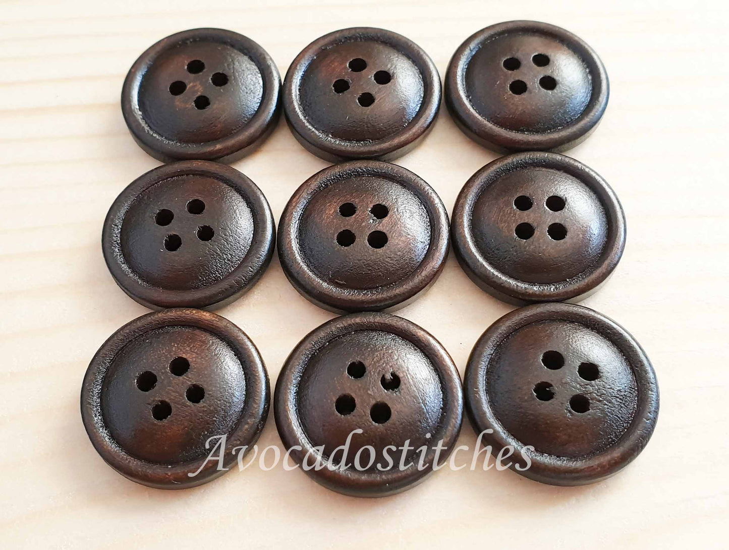 THIN EDGE BREAD Dark Brown / 20mm 25mm / Set of 4 buttons / Wooden Buttons / Sewing Buttons