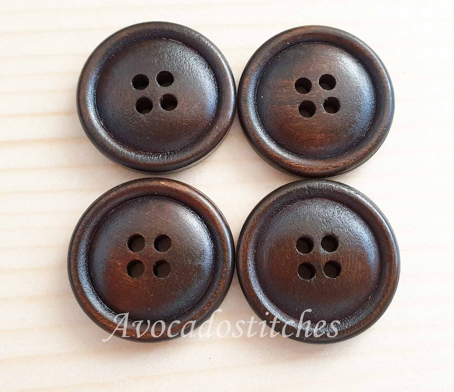 THIN EDGE BREAD Dark Brown / 20mm 25mm / Set of 4 buttons / Wooden Buttons / Sewing Buttons