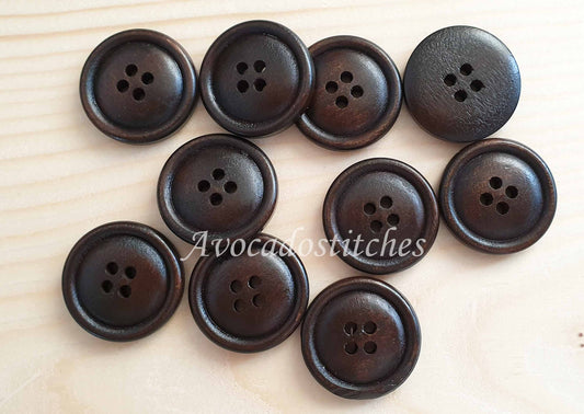 THIN EDGE BREAD Dark Brown / 20mm 25mm / Set of 4 buttons / Wooden Buttons / Sewing Buttons