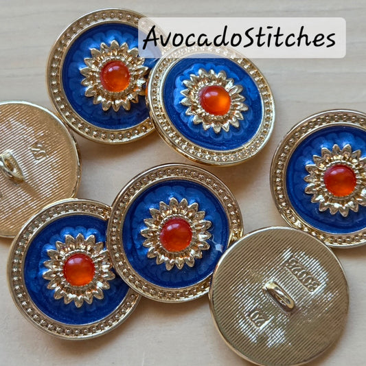 TIDE OF FIRE / Metal Enamel Shank Buttons / 20mm (Set of 4)