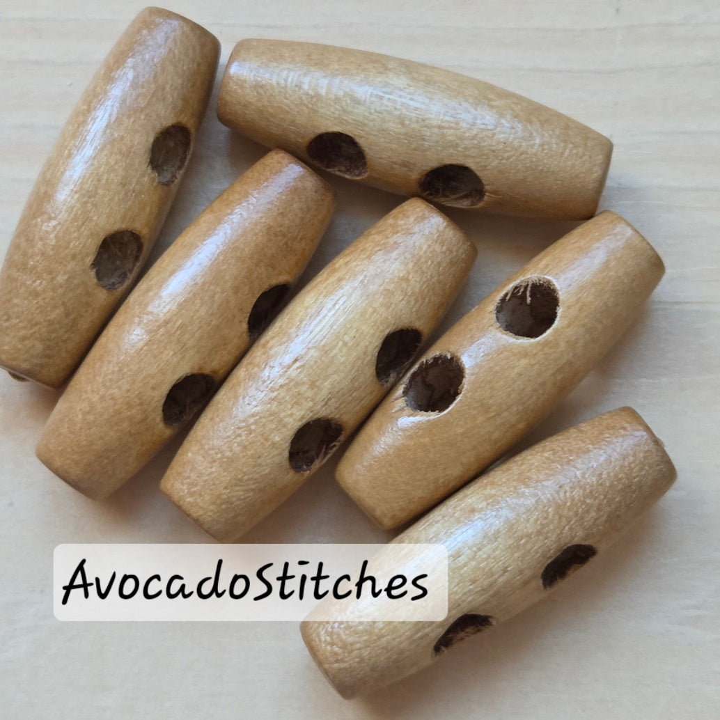 WOODEN TOGGLE Caramel Brown / 30-40mm / Set of 6 buttons / Wooden Toggle Buttons / Sewing Buttons