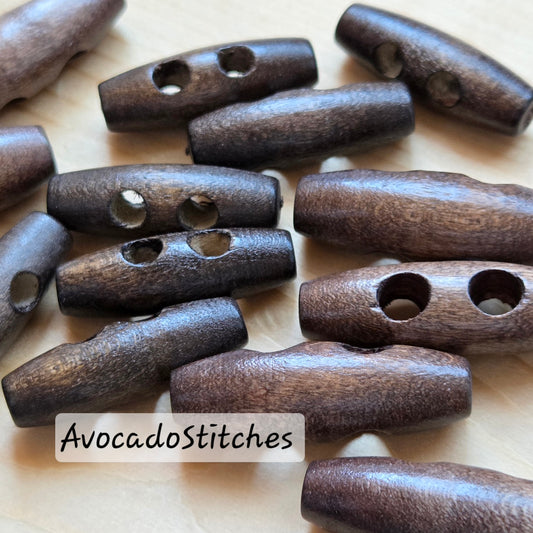 WOODEN TOGGLE Coffee Brown (Flat) / 20-40mm / Wooden Toggle Buttons / Sewing Buttons