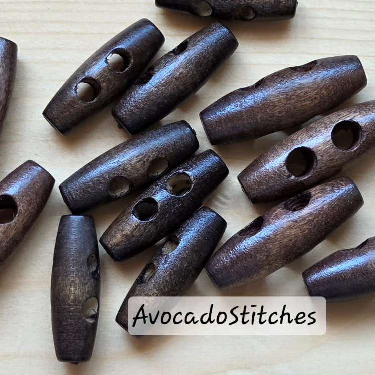 Clearance (selective sizes) // WOODEN TOGGLE Coffee Brown (Truncated) / 30-40mm / Wooden Toggle Buttons / Sewing Buttons