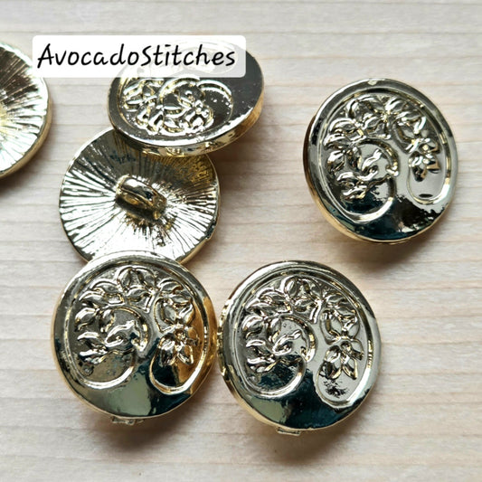 TREE OF LIGHT Real 18K gold Plated Shank Buttons / 17mm / Set of 4 buttons / Sewing Buttons