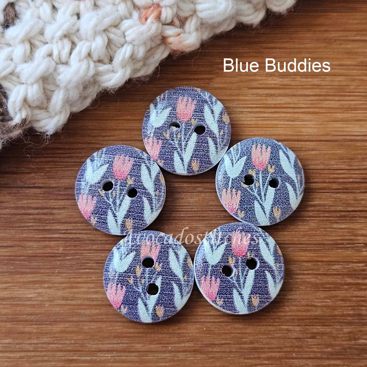 PASTEL FLOWER / 15mm - 8 buttons / Wooden Buttons / Sewing Buttons