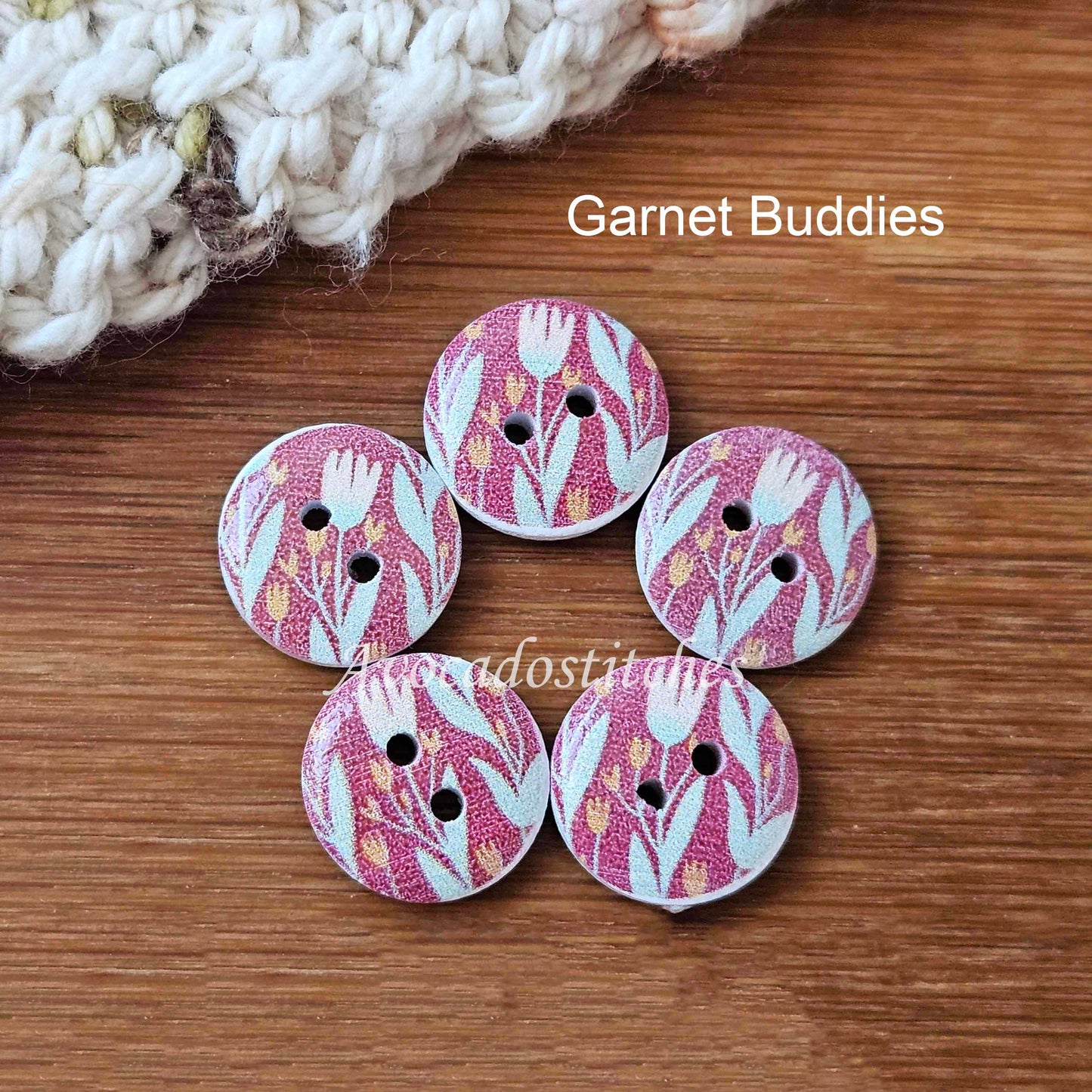 PASTEL FLOWER / 15mm - 6 buttons / Wooden Buttons / Sewing Buttons