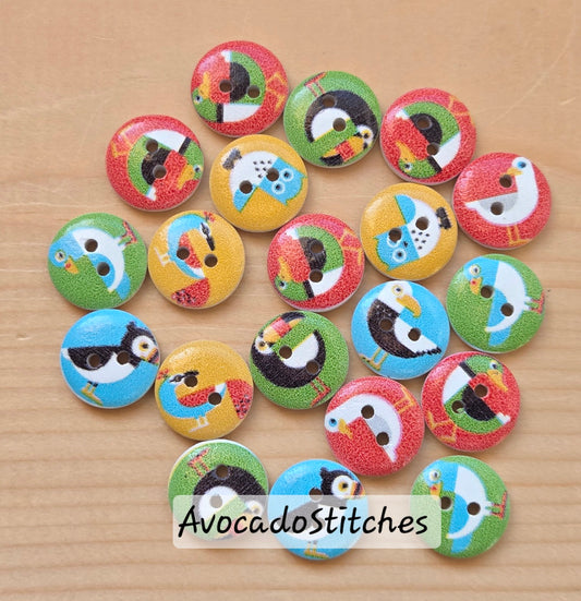 TWEET PARADE / 15mm - 8 buttons / Wooden Buttons / Sewing Buttons