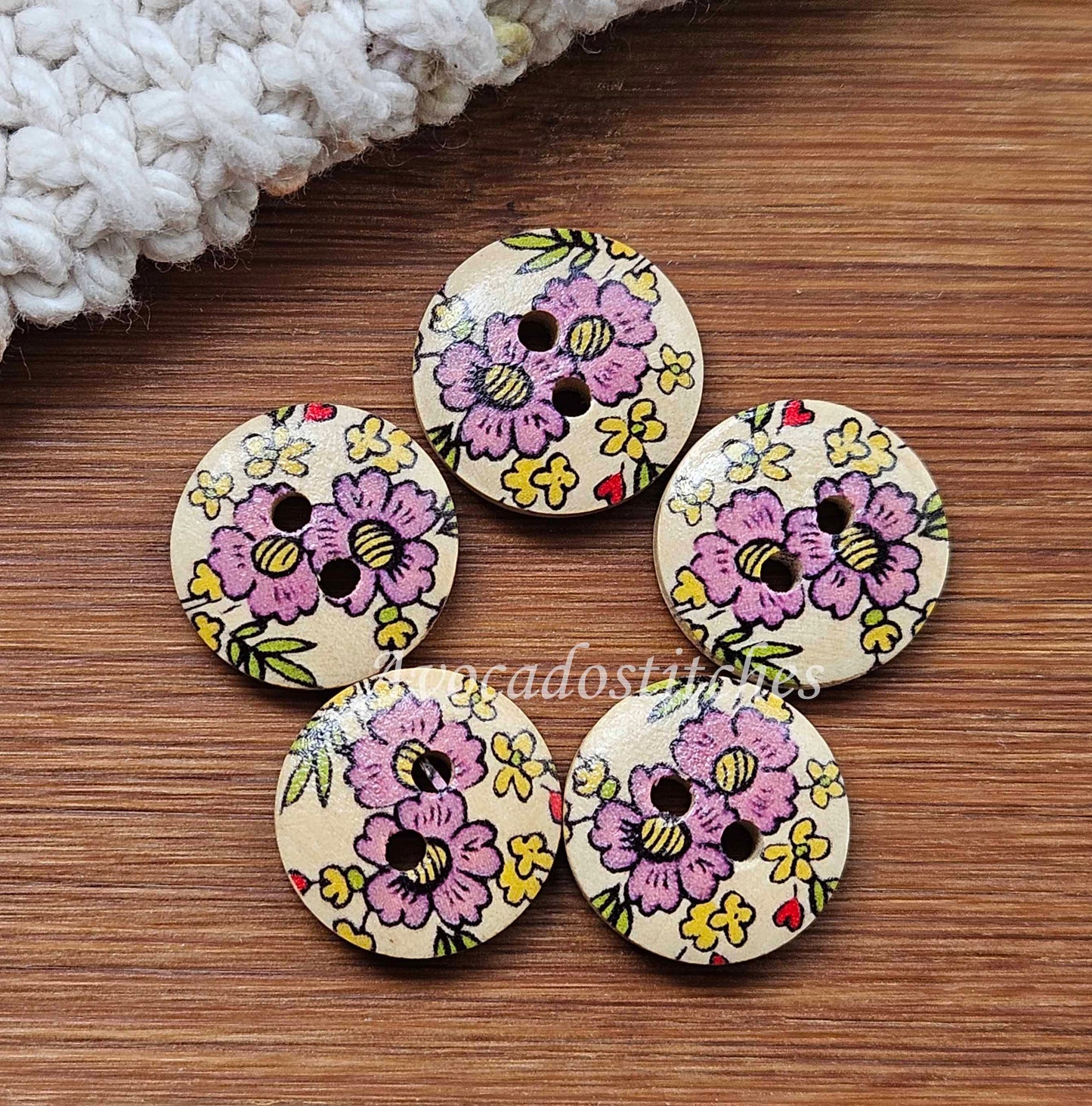 TWIN DAISIES / 15mm / Set of 8 buttons / Wooden Buttons / Sewing Buttons
