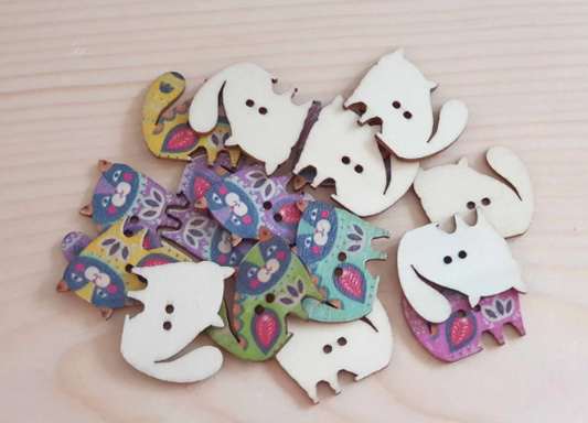 Vintage Cat Art / Wooden Buttons (Set of 10)