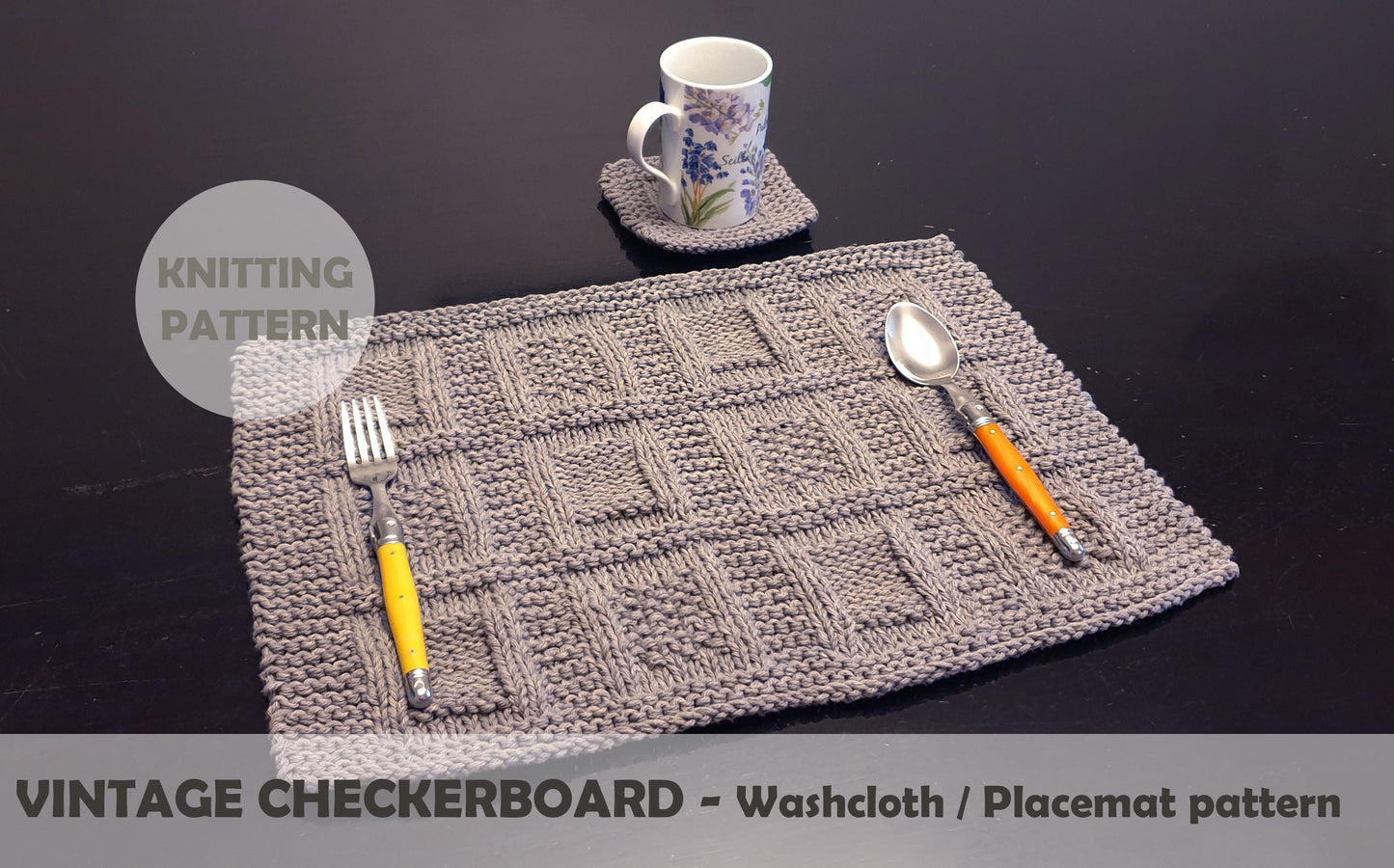 VINTAGE CHECKERBOARD PLACEMAT (Digital Knitting Pattern) / Simple Pattern / Digital Knitting Pattern
