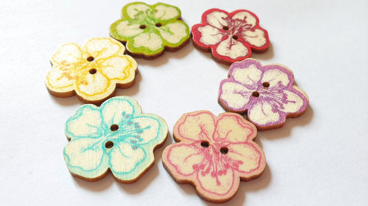 VINTAGE FLOWER / 25*25mm / 8 buttons /Wooden Buttons / Sewing Buttons