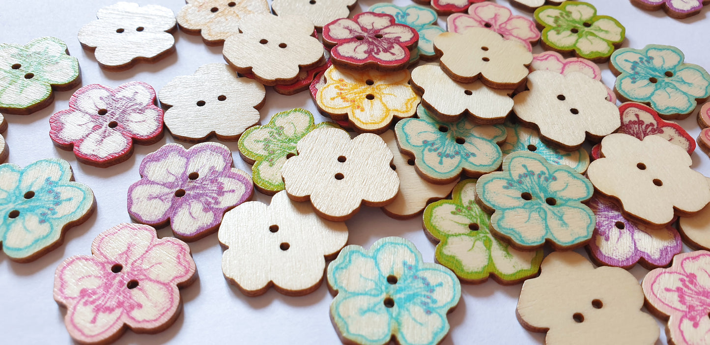 VINTAGE FLOWER / 25*25mm / Wooden Buttons / Sewing Buttons