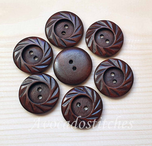 VINTAGE FOLIAGE / Brown 2-Hole Wooden Buttons / 30mm (Set of 4)