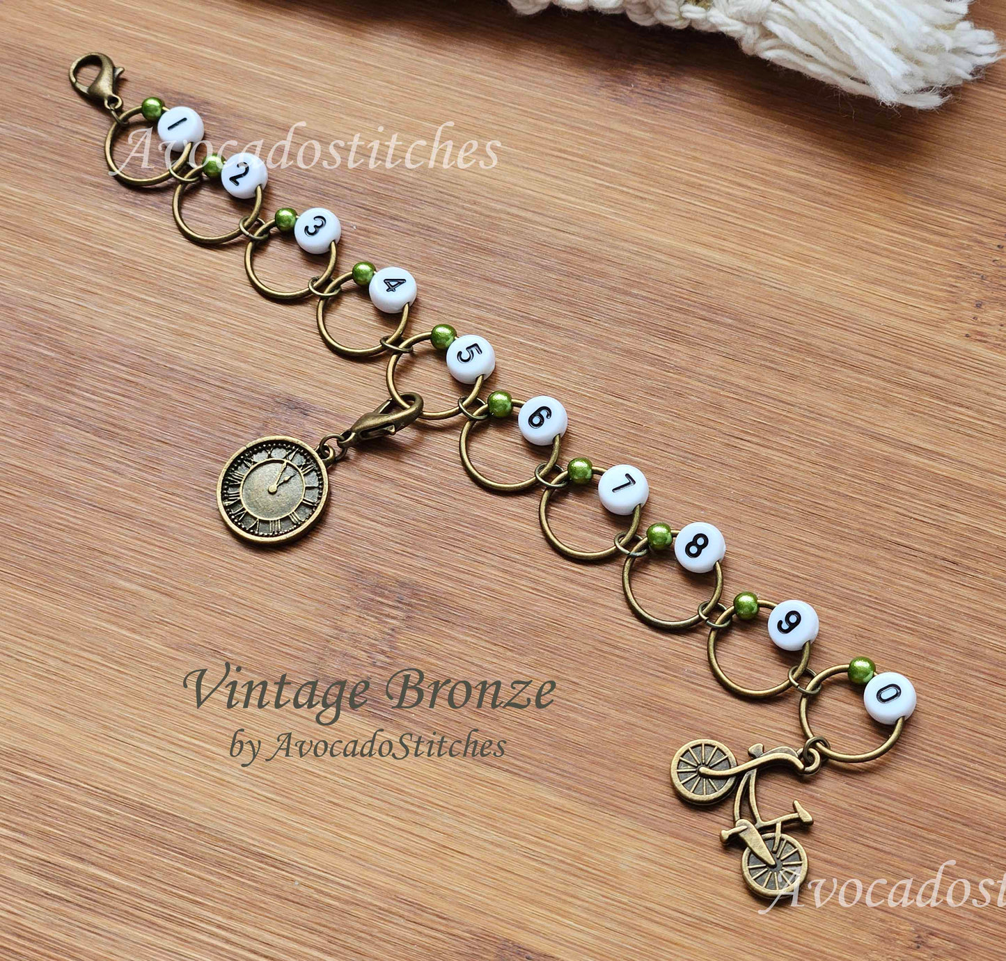 VINTAGE BRONZE Progress Keeper Chain / Numbered Stitch Markers Chain / Row Counter Chain / Knitting Stitch Markers / Notions