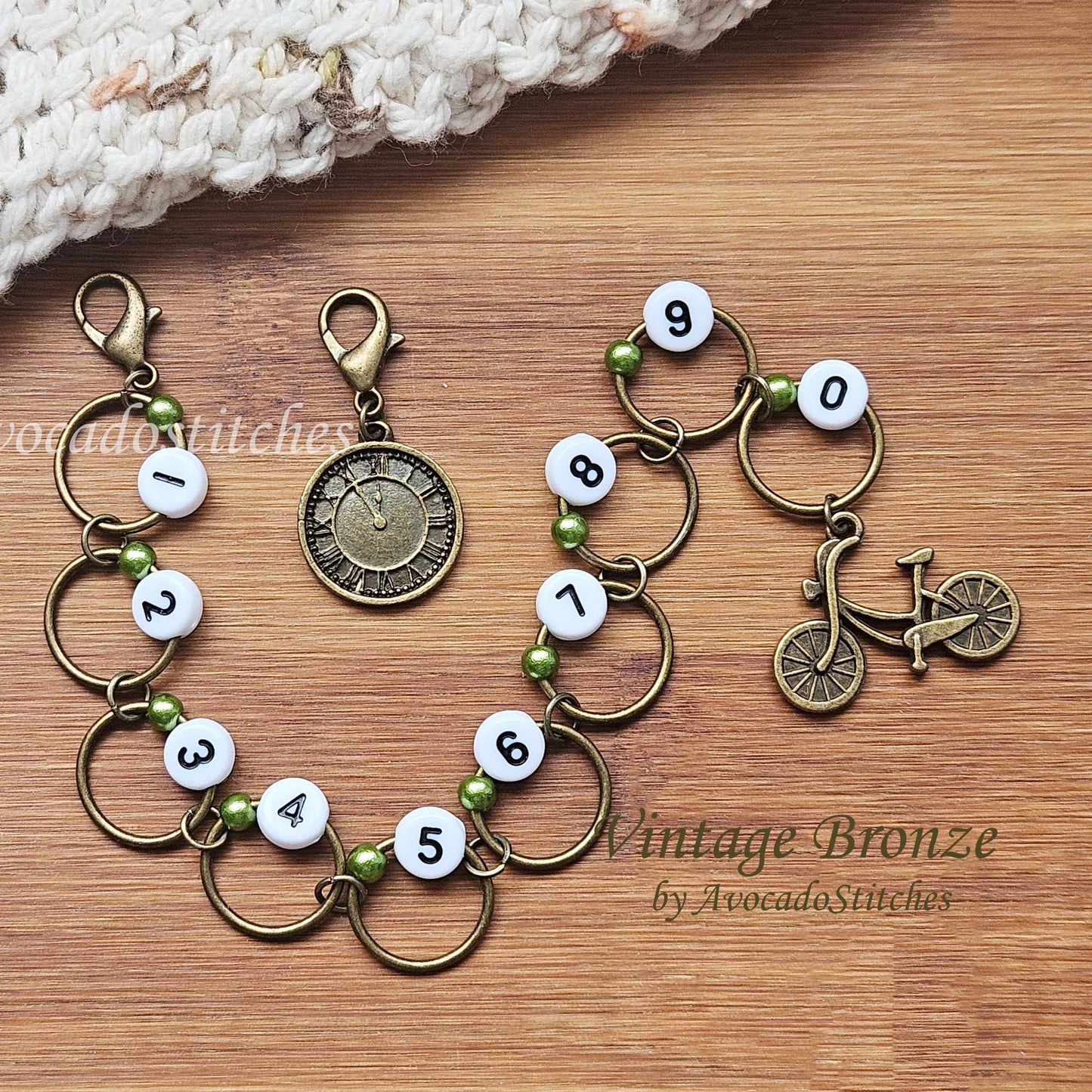 VINTAGE BRONZE Progress Keeper Chain / Numbered Stitch Markers Chain / Row Counter Chain / Knitting Stitch Markers / Notions