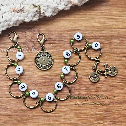 VINTAGE TIMEWHEEL Progress Keeper Chain / Numbered Stitch Markers Chain / Row Counter Chain / Knitting Stitch Markers / Notions