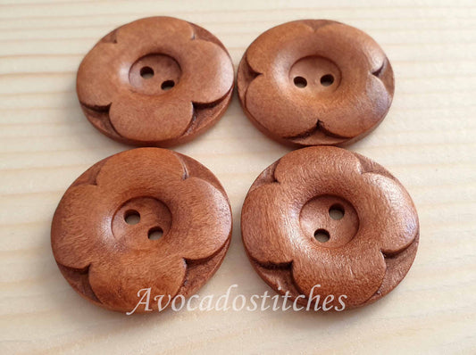 VINTAGE FLOWER BROWN / 30mm / Wooden Buttons / Sewing Buttons