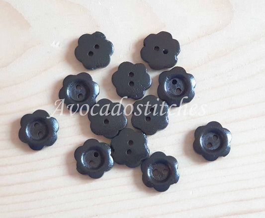 VINTAGE FLOWER 2-HOLE Dark Brown / 15mm - 6 buttons / Wooden Buttons / Sewing Buttons