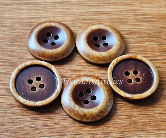 VINTAGE IMITATION WOOD / 25mm - 4 buttons / Resin Buttons / Sewing Buttons