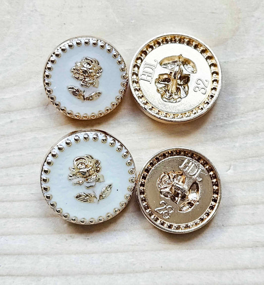 GOLDEN ROSE / 17.5-22mm / Set of 4 buttons / Metal Shank Buttons / Sewing Buttons
