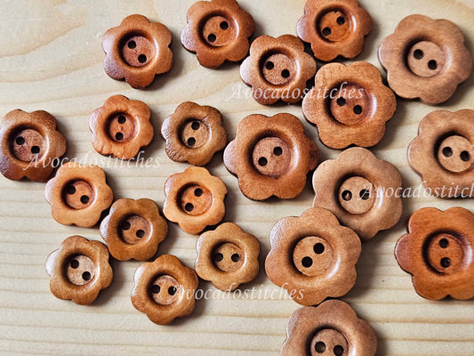 VINTAGE FLOWER BROWN 2-Hole / 12.5-25mm / Set of 6 buttons / Wooden Buttons / Sewing Buttons