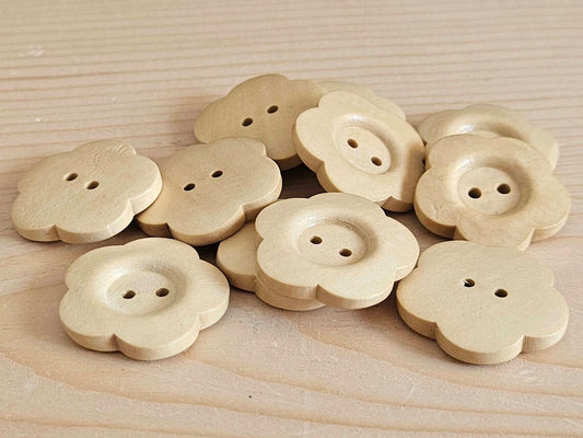 VINTAGE FLOWER 2-HOLE BEIGE CREAM / 28mm / Wooden Buttons / Sewing Buttons