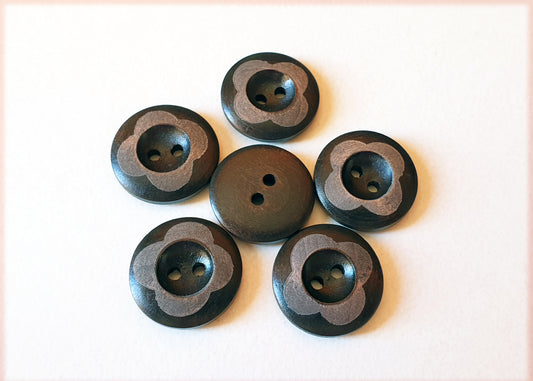 VINTAGE FLORAL Dark Brown / 20mm / Set of 6 buttons / Wooden Buttons / Sewing Buttons