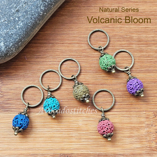 VOLCANIC BLOOM (Natural Stones) - 5 pieces / Knitting Crochet Stitch Markers / Notions