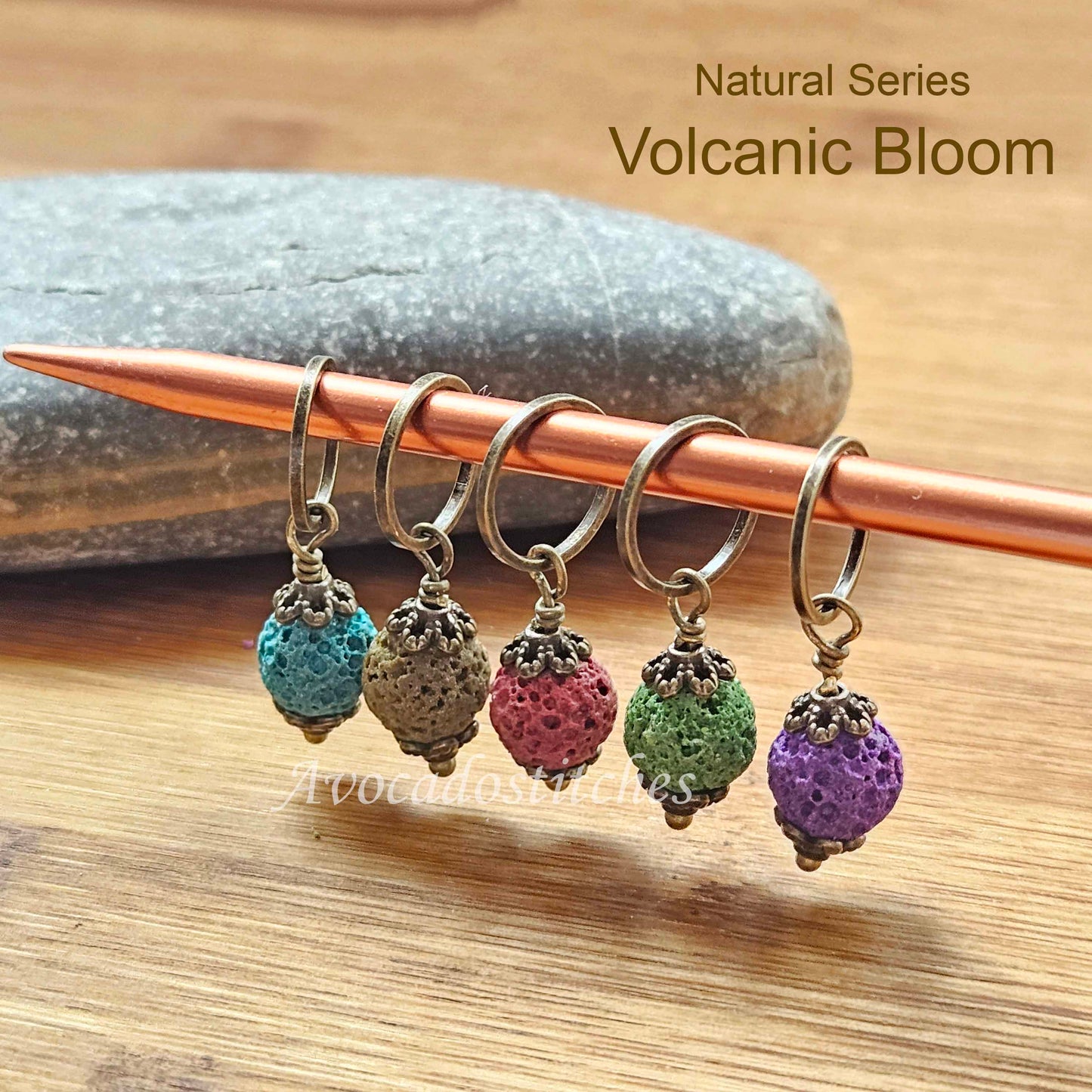 VOLCANIC BLOOM (Natural Stones) - 5 pieces / Knitting Crochet Stitch Markers / Notions