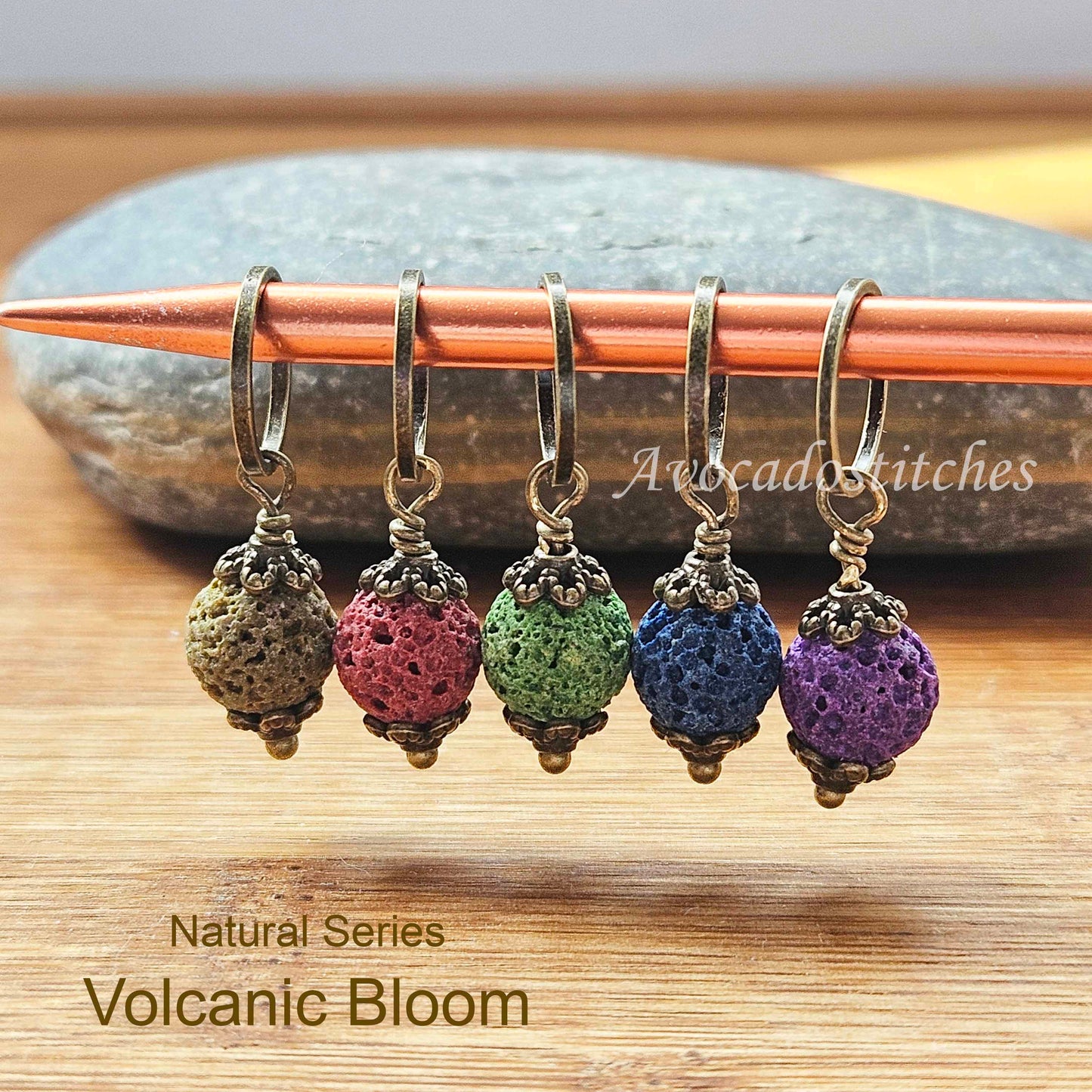 VOLCANIC BLOOM (Natural Stones) - 5 pieces / Knitting Crochet Stitch Markers / Notions
