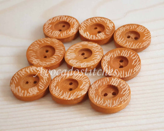 WAVES ORANGE BROWN / 18mm / Set of 6 buttons / Wooden Buttons / Sewing Buttons